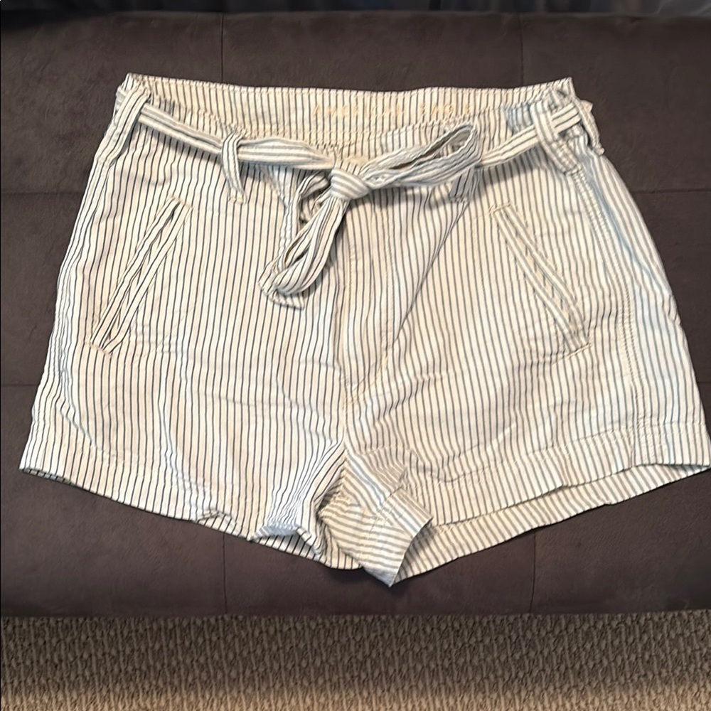 American Eagle Outfitters High Waist Striped Shorts - White and Blue